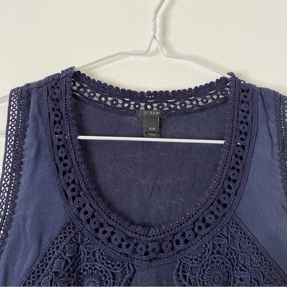 J. Crew Navy Blue Crochet Lace Silk Tank Top - Picture 3 of 7
